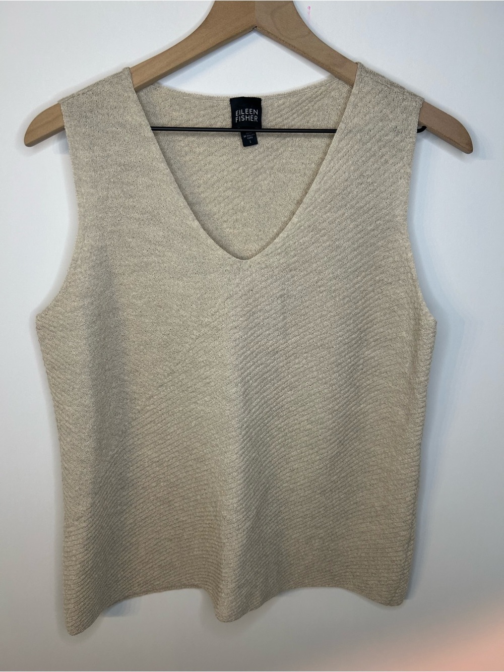 Eileen Fisher Women’s Tan Wool Sweater Twinset w/ Open Cardigan and Tank, Large - Picture 2 of 14